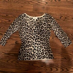 Temperley London 3/4 sleeve scoop neck cheetah sweater top